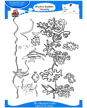 Çocuklar İçin Deniz Yaşamı Boyama Sayfaları 
